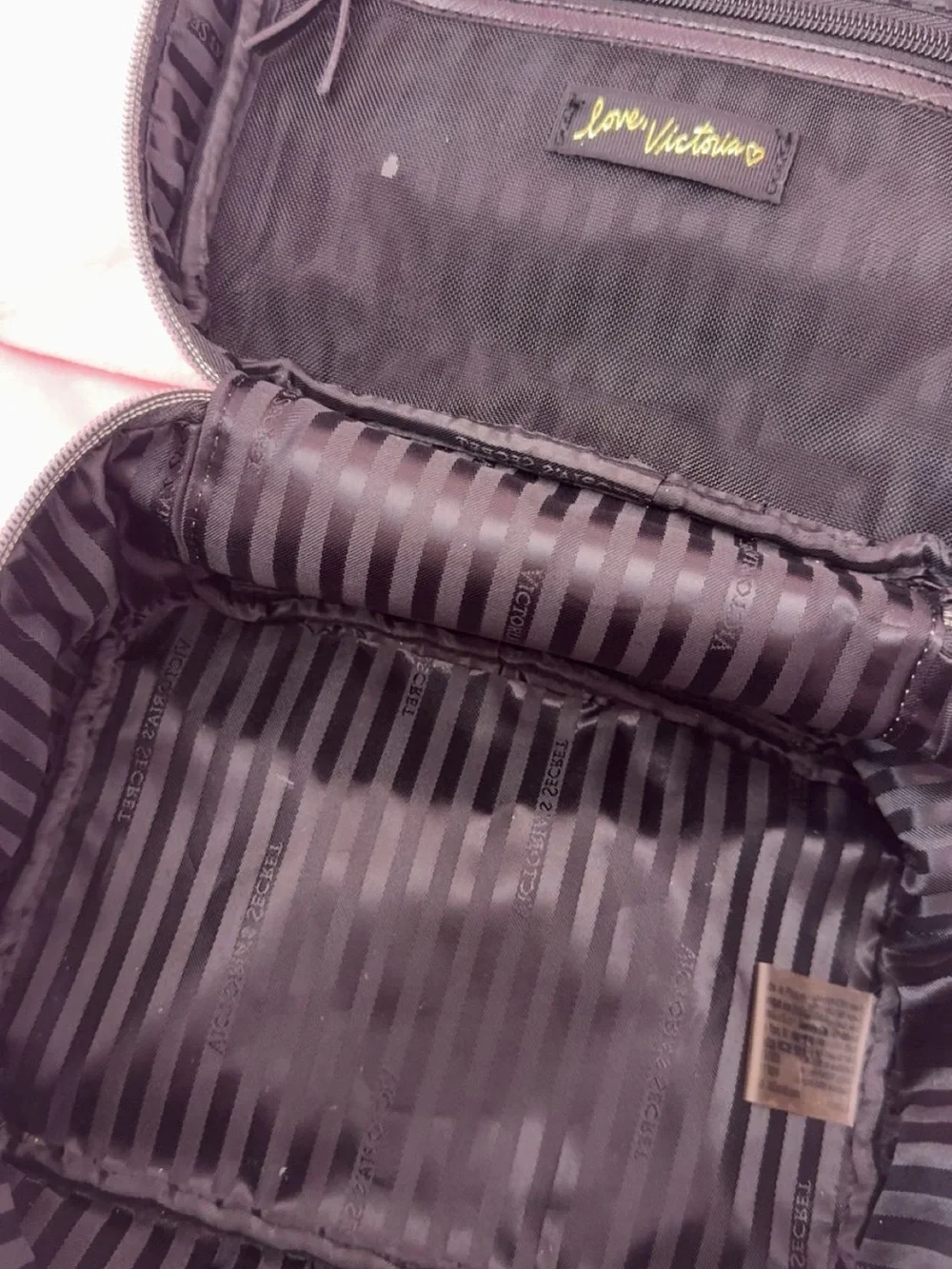 RARE Victoria's Secret Pink Striped Bow Cosmetic Case